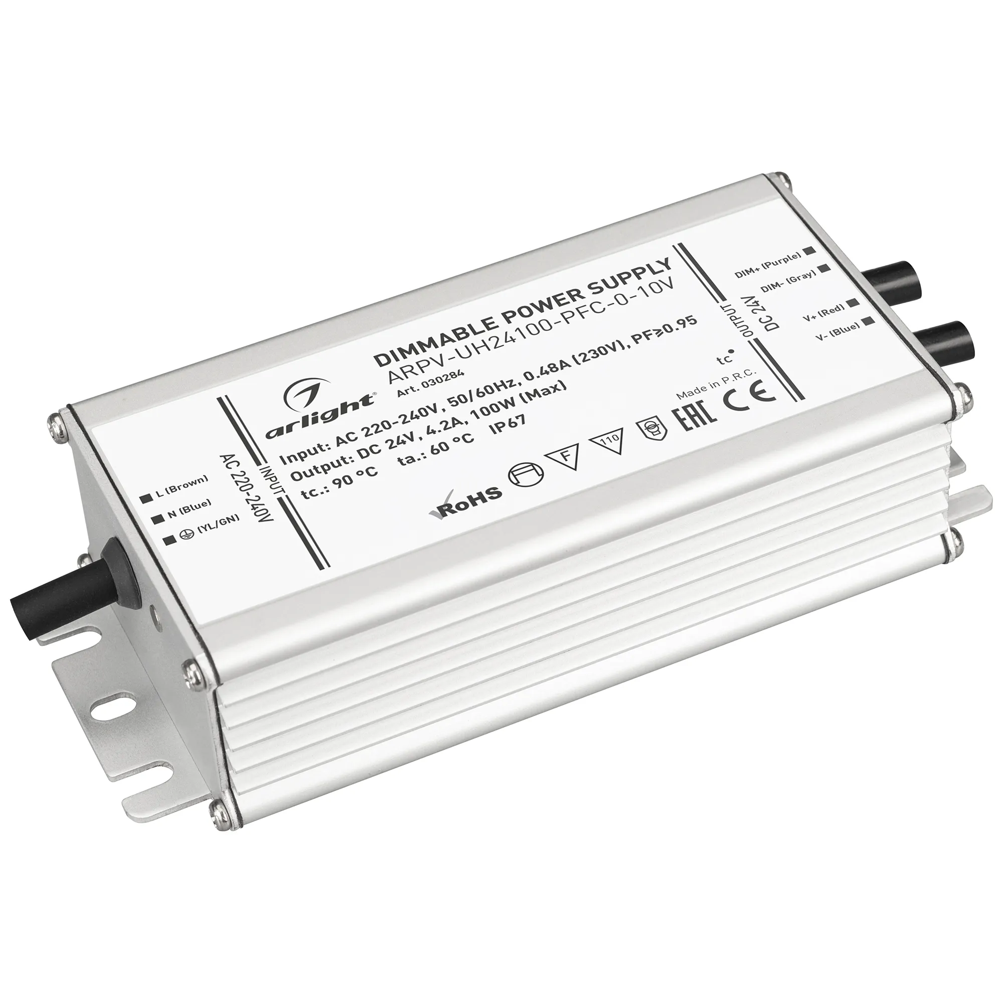 Блок питания ARPV-UH24100-PFC-0-10V (24V, 4.2A, 100W) (Arlight, IP67 Металл, 7 лет) - изображение товара